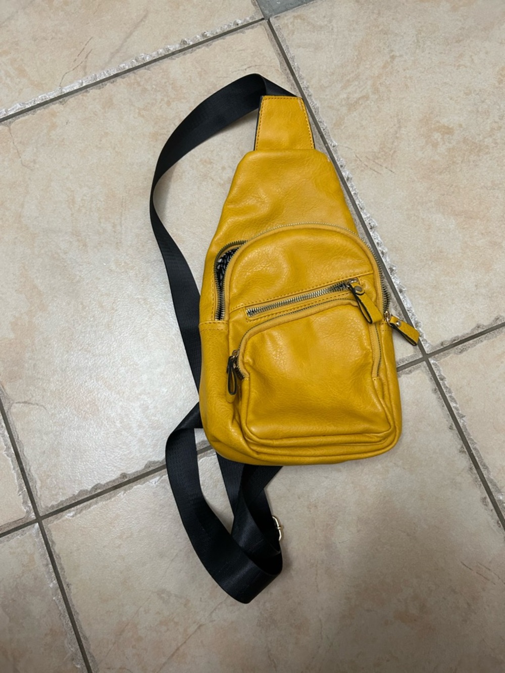 Yellow Leather Crossbody Sling Bag - Travel-Friendly